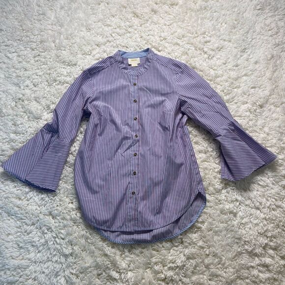 Anthropologie Striped Button Down with Bell Sleeve Shirt Blouse - Picture 4 of 5